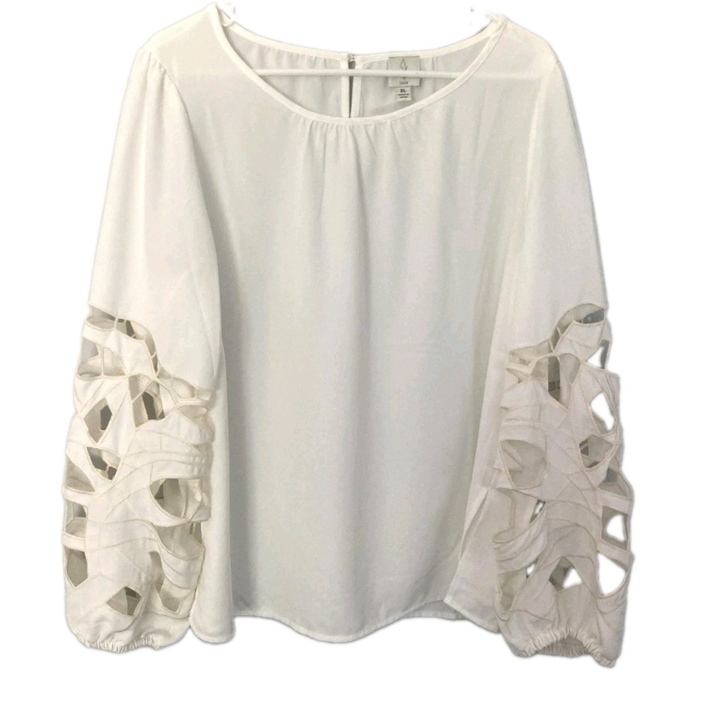 Joie Blouse Women XL Wht Cutout Balloon Sleeve Scoop Nk Woven Pullover Top NWOT
